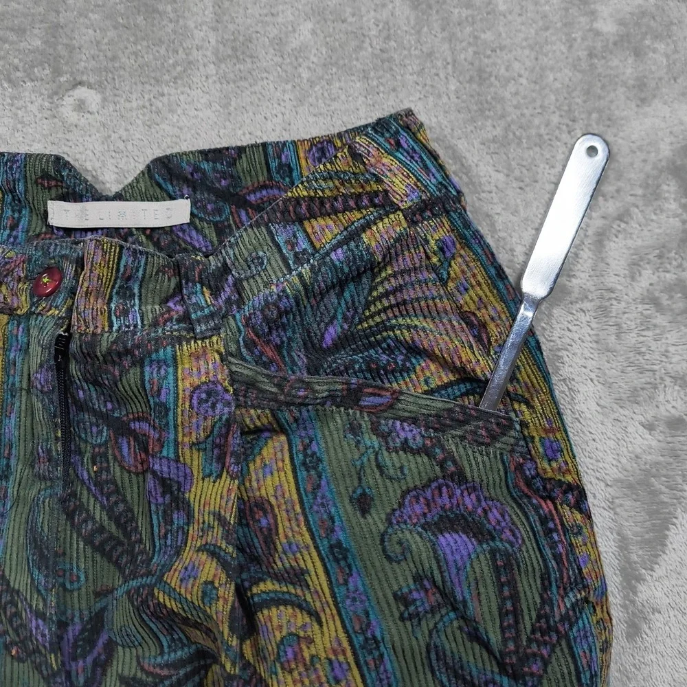 Vintage The Limited Boho Pants Womens 4 Green Paisley Corduroy High Waist Floral